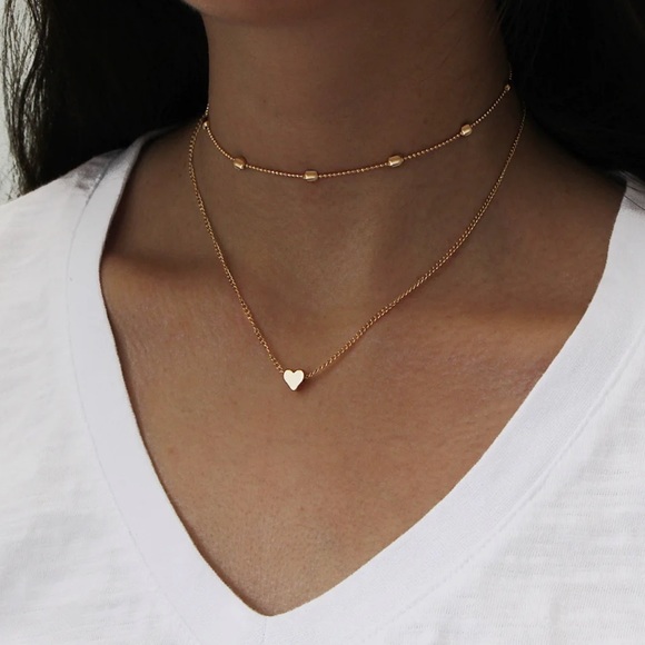 Layered Silver Small Heart Pendant Necklace - Picture 2 of 6